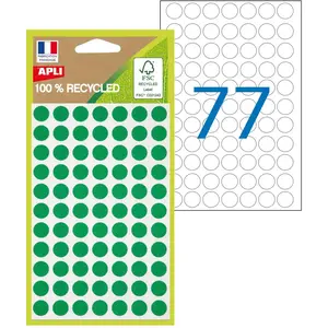Comparateur de prix : Pastilles adhésives recyclées Apli - diam.8 mm Vert - Pochette de 462