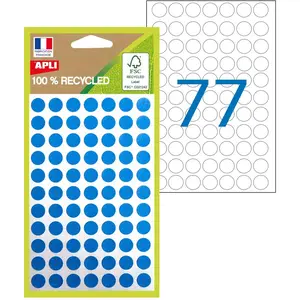 Comparateur de prix : Pastilles adhésives recyclées Apli - diam.8 mm Bleu - Pochette de 462