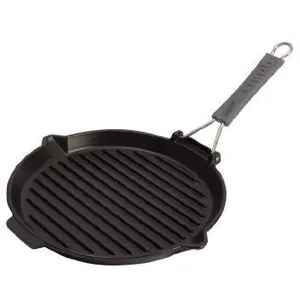 Staub - 1202023 - Gril Rond avec manche en silicone - Noir - 27 cm pas cher