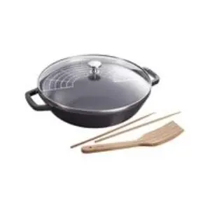 Wok en fonte STAUB - Noir - Diamètre 30 cm - Tous feux dont induction pas cher