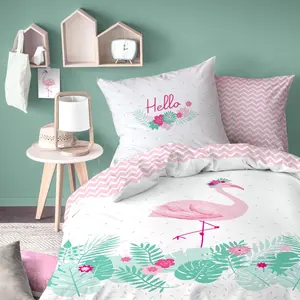 Housse De Couette Avec Taie - Flamant Rose - 200x140cm - Coton pas cher