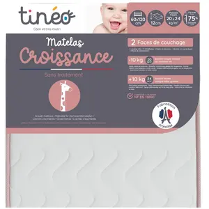 Comparateur de prix : TINEO matelas croissance - evolutif - 2 faces de soutien : ferme et souple - 60x120x12 cm