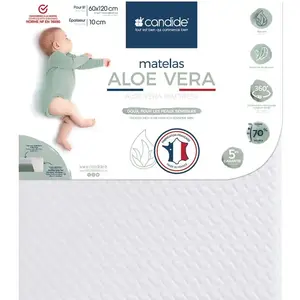 Matelas Aloé Vera Déhoussable 70x140x10 cm Blanc/Vert Olive - CANDIDE - Blanc pas cher