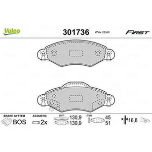 Plaquette de frein gamme first Toyota yaris - VALEO - 301736 pas cher