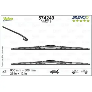 Jeu de 2 balais d'essuie-glace VALEO 574249 - 650+280 mm - Réf. 574249 pas cher
