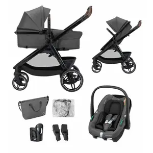 MAXI-COSI Poussette 3 en 1 Zelia S Trio2 Nacelle+Siège auto Cabriofix S iSize+Sac à langer+habillage pluie 0-22Kg Dark grey