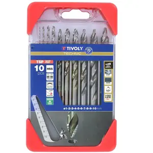 Comparateur de prix : Tivoly 10 forets métaux TSP HSS Affûtage étagé Ø 1 à 10mm PREMIUM