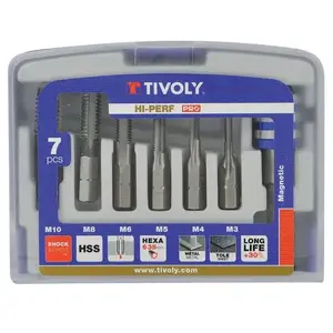 Comparateur de prix : Tivoly Tarauds HSS TIVOLY queue hexa M3 à M10 Coffret de 6 pièces