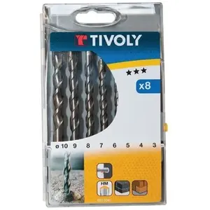 Comparateur de prix : Tivoly - Coffret forets béton carbure usage fréquent 8 forets - diamètre 3 à 10 mm