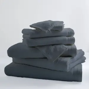 TRADILINGE Homemaison - Lot de 6 Gants De Toilette Unis et Colorés Gris Foncé 16x21 cm pas cher