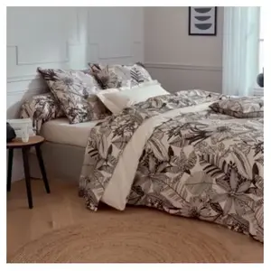 Tradilinge Housse de couette en percale aux impressions noires (240x220 cm - Beige) pas cher