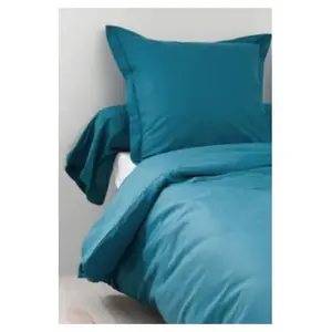 Tradilinge Housse de Couette Unie en 100 % Coton (260x240 cm - Bleu Paon) pas cher