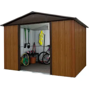Abri de jardin métal 7,18m² - marron aspect bois - Yardmaster - 108wgy pas cher