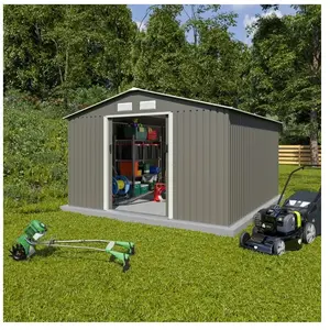 Trigano - Abri de jardin métal gris/vert 10,91 m² + kit d'ancrage pas cher