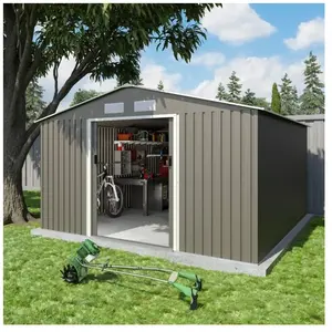 Trigano - Abri de jardin métal gris/vert 12,78 m² + kit d'ancrage pas cher