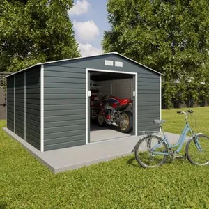 trigano Abri de jardin métal gris 12,27 m2 + kit d'ancrage pas cher