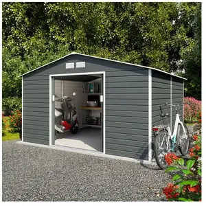 Trigano - Abri de jardin métal anthracite 10,20 m² + kit d'ancrage pas cher