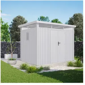 trigano Abri de jardin métal Blanc Aluminium 7.45m² toit plat + kit d'ancrage pas cher