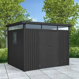 trigano Abri de jardin moderne gris anthracite toit plat en acier galvanisé pas cher