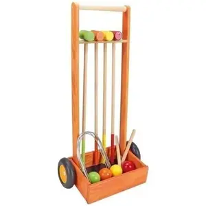 Comparateur de prix : Jeujura - Jeu de croquet en bois - 4 joueurs - chariot en bois
