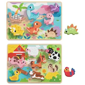 Puzzle 7 Pieces - Ferme Et Dinosaures En Bois