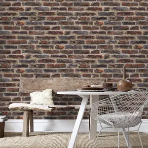 Comparateur de prix : Papier Peint Intissé imitant Industry Rouge 10 m x 52 cm briques Easy