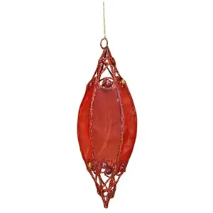 Suspension Goutte en tulle et métal pailleté 13cm, Rouge