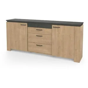 Comparateur de prix : DEMEYERE Buffet 2 portes 3 tiroirs décor chêne et gris anthracite - L203,80 cm