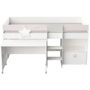 BUT Lit combiné avec bureau ETOILES 2 gris, rose et blanc pas cher