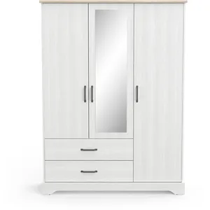 Comparateur de prix : CALICOSY Armoire 3 portes, 1 miroir et 2 tiroirs - H199,60 cm - 148,6 cm X 57,1 cm X 199,6 cm - COTTAGE Blanc