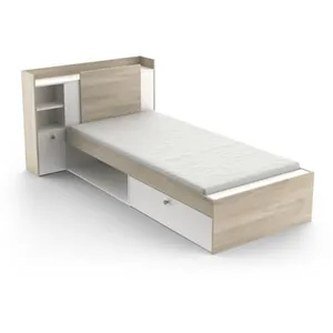Comparateur de prix : DEMEYERE Lit 90x190/200 avec rangements NATHAN imitation chêne et blanc