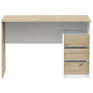 BUT Bureau 3 tiroirs HARISSON imitation chêne et blanc pas cher