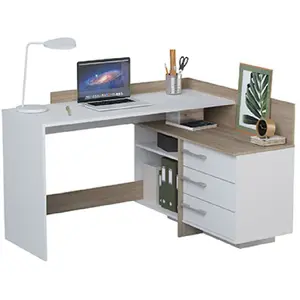 Comparateur de prix : DEMEYERE Bureau avec retour 3 tiroirs THALES 2 coloris chêne brossé/ blanc