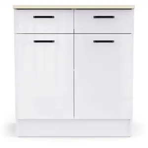 Meuble bas 80 cm 2 portes 2 tiroirs BIANCO pas cher