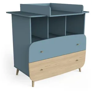 CBA MEUBLES DEMEYERE Commode Firmiana - Bleu - 2 tiroirs - Chambre - L 96 cm x L/P 55 cm x H 82 cm