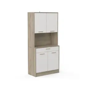 Demeyere Buffet de salon 4 portes - NAPOLI - Blanc et Chêne - 83,3 x 40 x 176,1 cm - pas cher