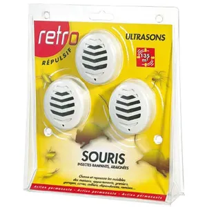 Comparateur de prix : Retro Répulsif ultrasons souris insectes rampants - 135 m² - Lot de 3 émetteurs