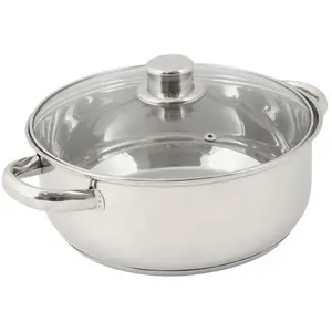 Crealys 502385 Faitout en Inox 4L + Couvercle Verre Diamètre: 24 cm