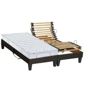 Selenia Lit Relaxation 100% Latex 5 Zones + Sommier Tissu Gris Déco Lattes Flexibles Avec Réglage Fermeté Au Niveau Lombaire pas cher