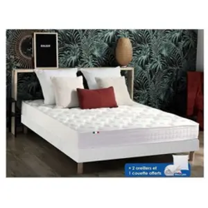 Idliterie Ensemble matelas mémoire de forme + sommier + oreiller + couette - fabrication 100% française - matelas bi-confort Dimensions - 140 x 190 cm pas cher