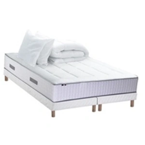 Non communiqué Ensemble matelas Ressort 7 zones + sommier + oreiller + couette - FABRICATION FRANCAISE 2x90 x 200 cm, Sommier - Blanc pas cher