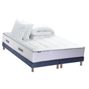Non communiqué Ensemble matelas Ressort 7 zones + sommier + oreiller + couette - FABRICATION FRANCAISE 2x90 x 200 cm, Sommier - Bleu denim pas cher