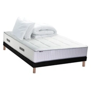 Non communiqué Ensemble matelas Ressort 7 zones + sommier + oreiller + couette - FABRICATION FRANCAISE 140 x 190 cm, Sommier - Noir pas cher
