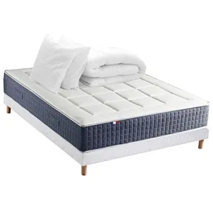 Non communiqué Ensemble Matelas Ressort 7 zones + Mémoire de forme + Sommier KING STYLE + couette + oreillers - Fabriqué en France 140 x 190 cm, Sommier - Blanc pas cher