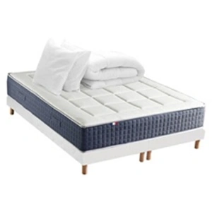 Non communiqué Ensemble Matelas Ressort 7 zones + Mémoire de forme + Sommier KING STYLE + couette + oreillers - Fabriqué en France 2x90 x 200 cm, Sommier - Blanc pas cher