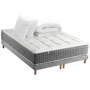 Id Literie Pack matelas ressort 7 zones + sommier + couette oreiller 140x190 pas cher
