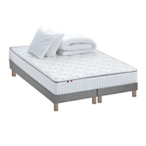 Idliterie Pack ASTRE Ensemble Matelas Ressorts + Sommier + Couette + Oreillers - Made in France Dimensions - 2x80 x 200 cm. pas cher