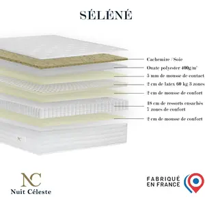 Séléné 2 - Matelas ressorts ensachés + Accueil latex Nuit Céleste pas cher