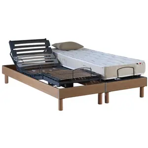 IDLITERIE Sommier électrique lattes chêne clair et matelas 100% latex 90x190 pas cher