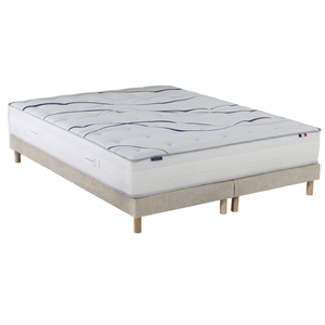 Ensemble matelas mousse hd serena + sommier, chenille bouclettes crème... pas cher